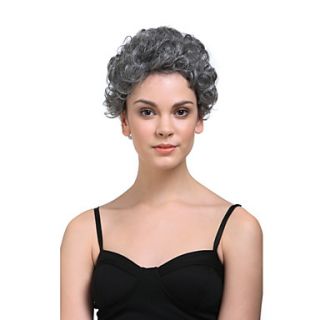 Capless Short High Quality Synthetic Natural Look Grey With White Curly Hair Wig