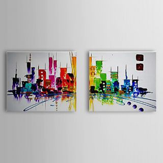 Hand Painted Oil Painting Abstract Cityscape Set of 2 1307 AB0501
