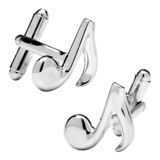 Music Note Cuff Links, Silver, Mens