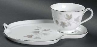 Noritake Harwood Snack Plate & Cup Set, Fine China Dinnerware   Tan, Gray Leaves