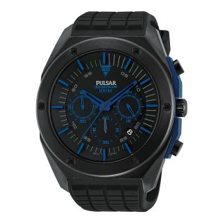 Pulsar Mens Black Ion Blue Highlighted Chronograph Watch