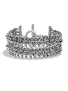 David Yurman Multi Row Sterling Silver Chain Link Bracelet   Silver