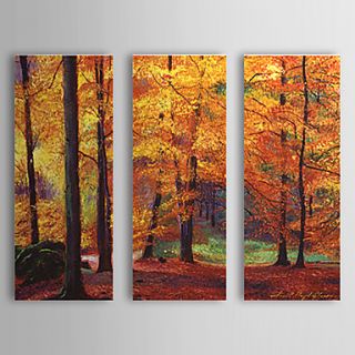 Hand Painted Oil Painting Landscape Gloden Trees with Stretched Frame Set of 3 1307 LS0371