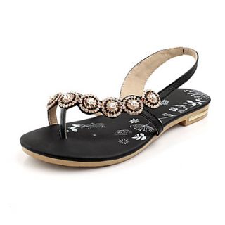 Stylish Leather Flat Heel Sandals With Rhinestone Party Evening Shoes (More Colors)