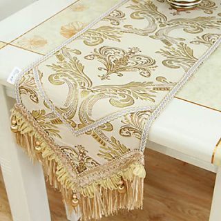 Concise Gold Embroidery Lace Beige Polyester Table Runner
