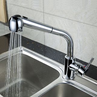 Contemporary Brass Pull Out Kitchen Faucet   Chrome Finish