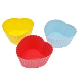 Heart Shaped Colorful Silicone Cup Cake Mould (3pcs, Random Color)