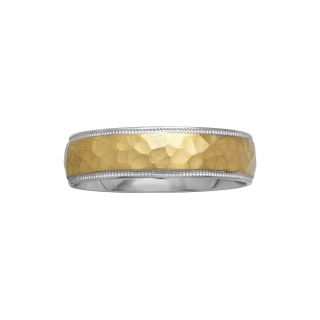 Mens 6mm Hammered Two Tone Gold Wedding Band, Two Tone
