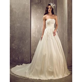 Free Custom measurements A line Princess Sweetheart Court Train Tulle And Satin Wedding Dress (632804)
