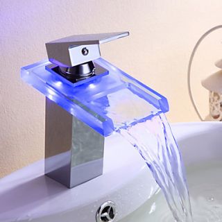 Single Handle Color Changing LED Waterfall Bathroom Sink Faucet (Chrome Finish)