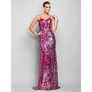 Trumpet/Mermaid Spaghetti Straps Floor length Sequined Evening Dress (699521)