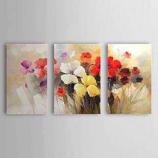 Hand Painted Oil Painting Floral Blooming Flowers with Stretched Frame Set of 3 1308 FL0733