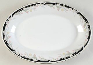 Crown Ming Michelle 14 Oval Serving Platter, Fine China Dinnerware   Black Band
