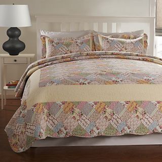 3 Piece 100% Cotton Printed Geometric Quilt Set