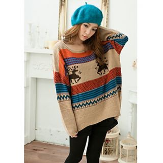 Womens Deer Jacquard Asym Hem Sweater