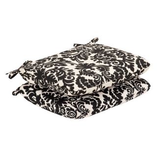 Pillow Perfect 18.5 x 15.5 Outdoor Damask Seat Cushion   Set of 2 Black/Beige  