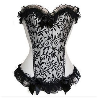 Light Gray and Black Floral Lace Gothic Lolita Corset