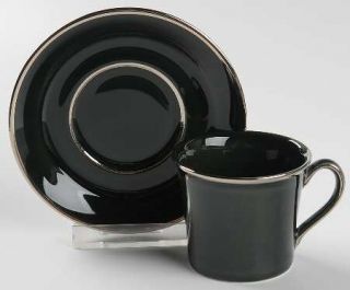Wedgwood Laurel Espresso Cup & Saucer Set, Fine China Dinnerware   Taupe Rim,Bla