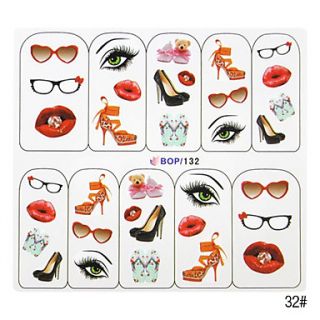 5PCS Water Transfer Printing Nail Art Stickers BOP Sery No.1(Assorted Colors)