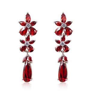 Sexy Copper Platinum Plated With Red Cubic Zirconia Womens Earrings