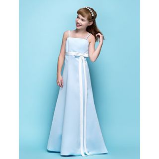 A line Spaghetti Straps Floor length Satin Junior Bridesmaid Dress (734021)