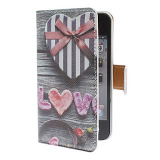 Heart Shaped Gift Case Pattern PU Full Body Case with Card Slot for iPhone 4/4S