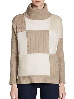 Cashmere Mixed Knit Turtleneck Sweater   Beige
