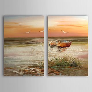 Hand Painted Oil Painting Landscape Sea and Boats with Stretched Frame Set of 2 1307 LS0385