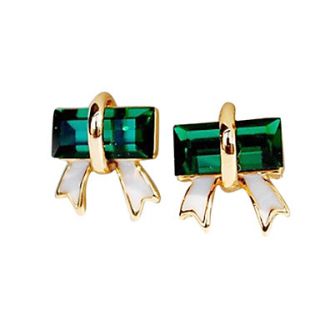 Ladies emerald diamond crystal earrings bow rectangular geometric earrings E416