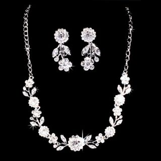 Gorgeous Alloy Silver Plated With ZirconRhinestone Flower Wedding Bridal Necklace Earrings Jewelry Set