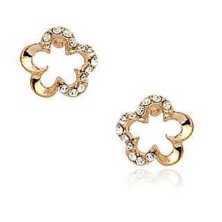 Elegant Alloy Gold /Rhodium Plated With Crystal Flower Shaped Stud Earrings(More Colors)
