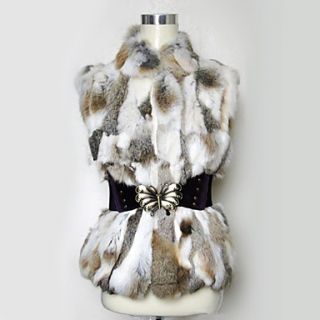 Sleeveless Standing Collar Rabbit Fur Party/Casual Vest With Random Belt