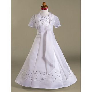 A line Spaghetti Straps Floor length Organza And Satin Flower Girl Dress With A Wrap