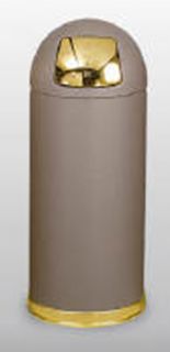 Rubbermaid 15 gal Round Crowne Waste Receptacle   Galvanized Liner, Textured Gray/Chrome