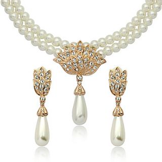 Exquisite Alloy 18K Gold Plated With Crystal Pearl Necklace Earrings Set