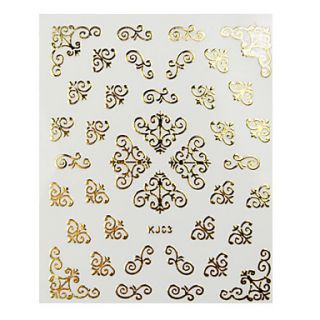 3PCS Mixed Pattern Golden Metal Nail Art Stickers KJ Sery No.6