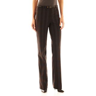 Worthington Modern Belted Straight Pants, Brn/blu Plaid, Womens