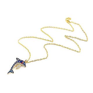 Japan and South Korea jewelry cute dolphin blue diamond long necklace sweater chain N126
