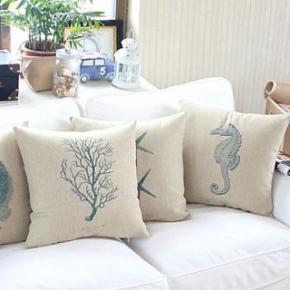 Set of 4 Sea Life Theme Cotton/Linen Decorative Pillow Cover
