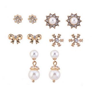 Fashion Alloy With Rhinestone Pearl Earrings Set(5 Pairs per Set)