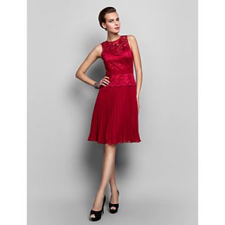 A line Jewel Knee length Chiffon And Lace Cocktail Dress (759948)