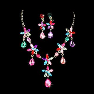 Gorgeous Alloy With Multi Color ZirconRhinestone Flower Drops Jewelry Set(Including Necklace,Earrings)