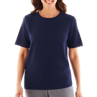 Alfred Dunner Secret Garden Solid Stitch Sweater, Navy, Womens