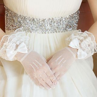 Tulle Fingertips Wrist Length Wedding Glove With Lace Edge(More Colors)