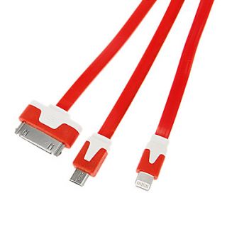 3 in one 8 Pin, 30 Pin and Micro USB to USB Flat Cable for iPhone 5/5S/5C and Others (17cm,Assorted Colors)