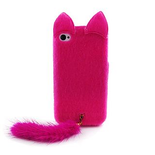 Flocking Cat With Tail Designed Back Case for iPhone 4/4S