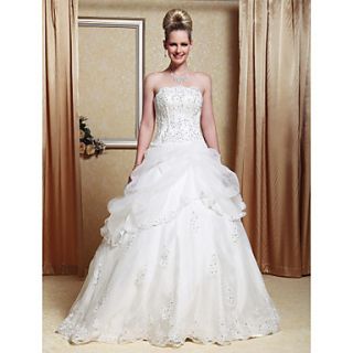 A line Strapless Scalloped Edged Neckline Organza Floor length Wedding Dress