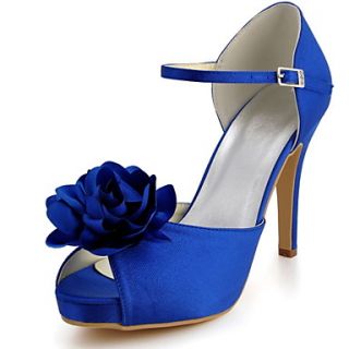 Lovely Satin Stiletto Heel With Ankle Strap And Satin Flower Pep Toe Sandals Wedding Shoes(More Colors)