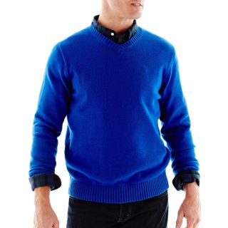 St. Johns Bay Midweight V Neck Sweater, Blue, Mens