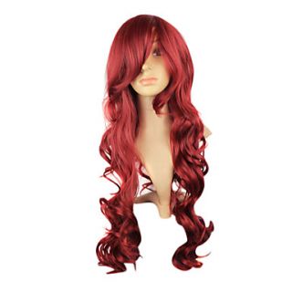 Capless Synthetic Wavy Long Burgundy Mix Red Curly Heat Resistant Ladies Wigs